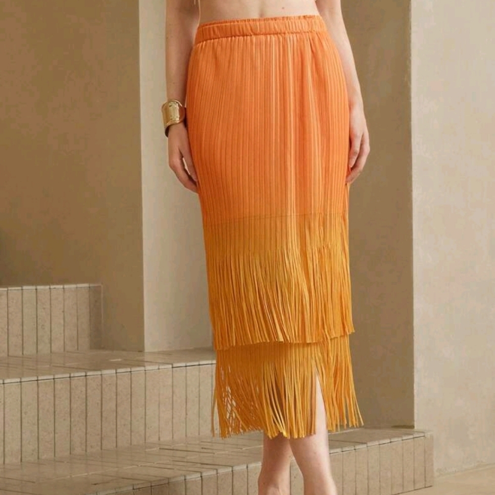Women's Elegant High-End Ombre Dye Casual Pleated Double Layer Vintage Tassel - Picture 3 of 4